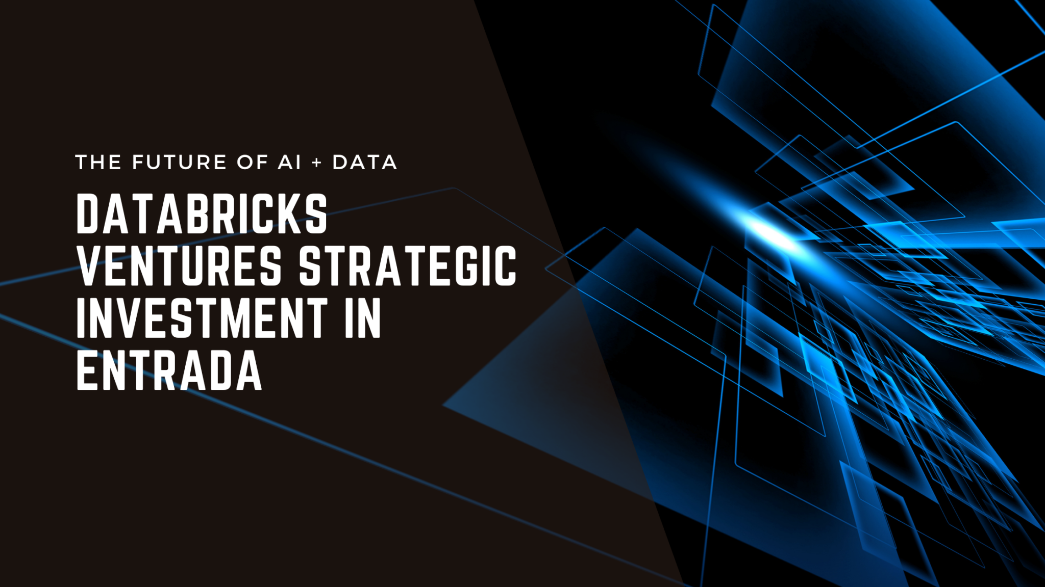 Bold text announces a strategic investment by Databricks Ventures in Entrada, highlighting the future of AI and data with a futuristic blue digital design.